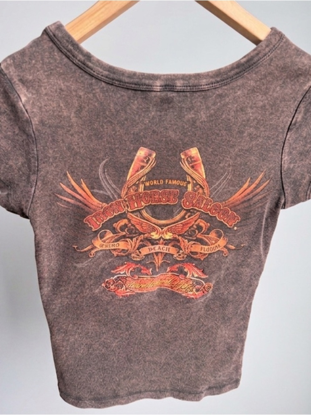 Vtg Y2K Iron Horse Saloon Biker Baby Tee 14x20.5 Fits XS Bella